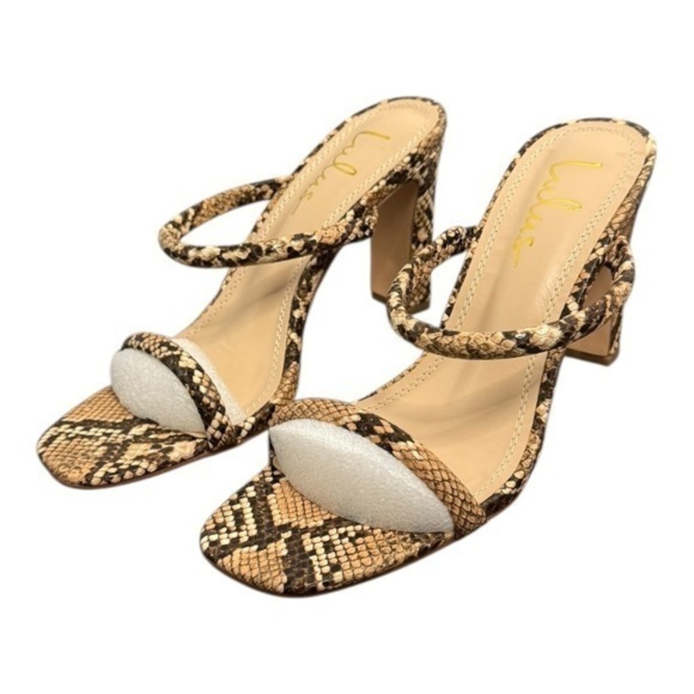 Lulus Xenya Tan Multi Snake Print Square Toe High Heel Sandals 7.5 NIB - Picture 3 of 11